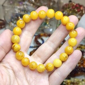 Old Yellow Amber Beaded Bracelet, Vintage Amber